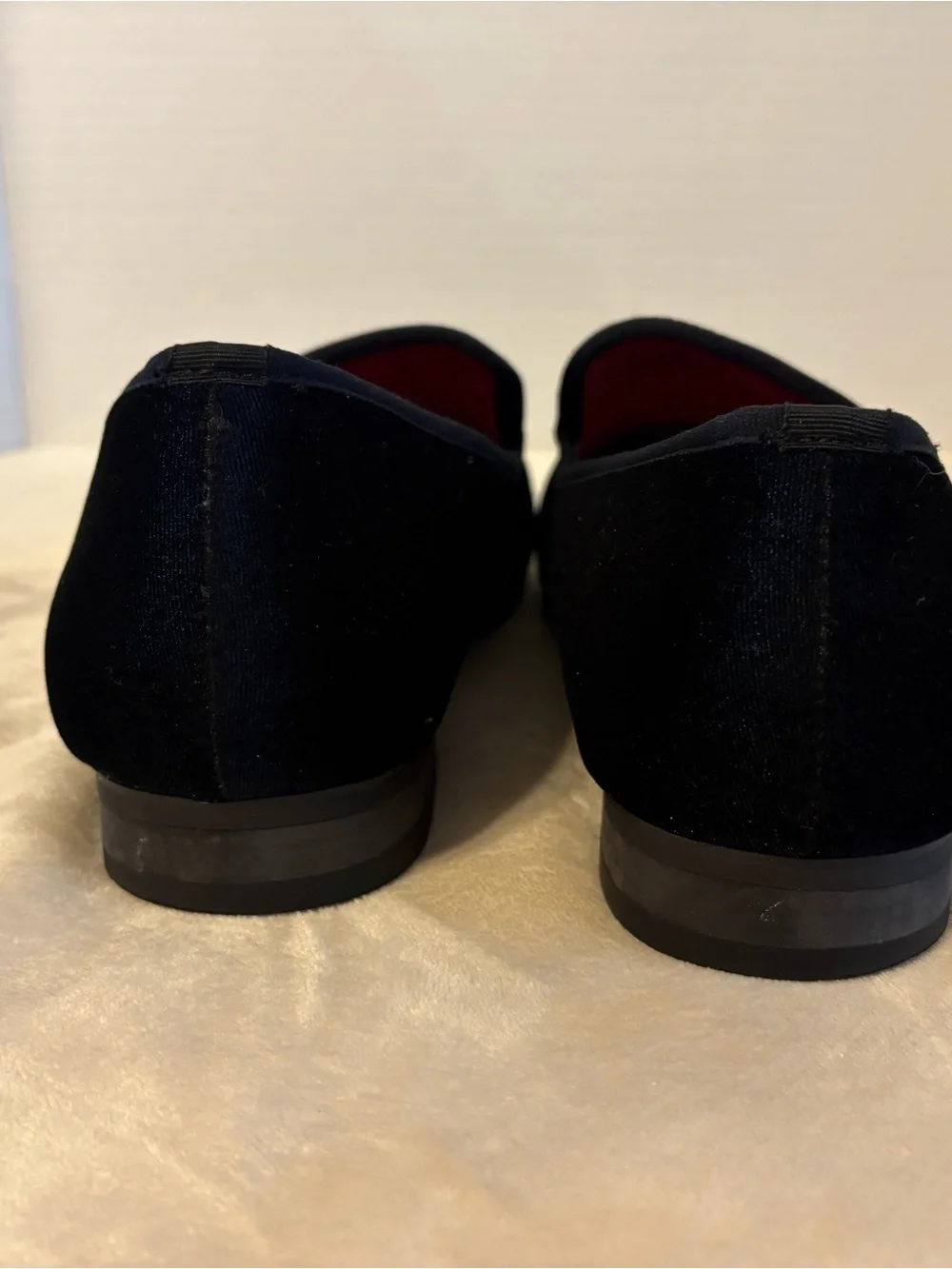 Tai Black Velvet Loafers with Gold Medallion and Gold Toe Accent